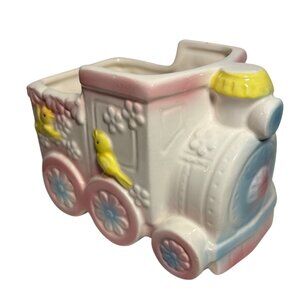 Vintage Patmar Japan Ceramic Train Planter Yellow Birds Baby Arrangement
